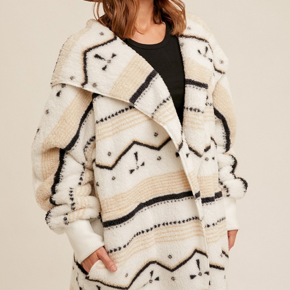 New Cozy Oversized Teddy Hooded Cardigan Sweater Coat / Western Southwest - Picture 4 of 8